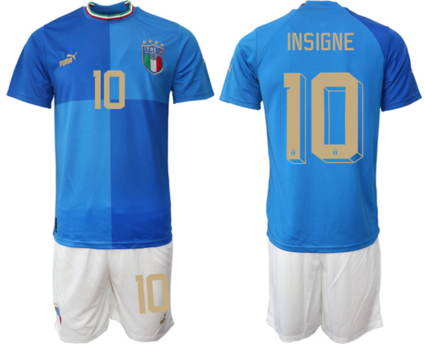 Men's Italy #10 Insigne Blue Home Soccer Jersey Suit